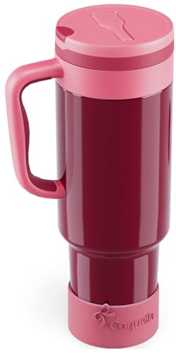 40 oz Insulated Tumbler with Handle and Push-Button Straw Lid, Stainless Steel Travel Cup for Gym Office, Leakproof, BPA-Free, Cup Holder Friendly, Bow Silicone Boot, Red (Wine Burgundy) - color: Wine Burgundy