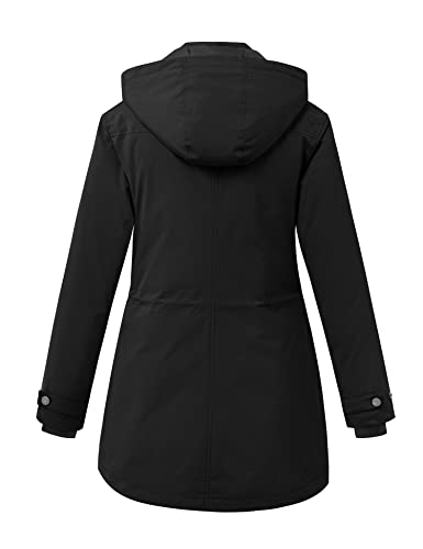 WenVen Women's Waterproof Winter Coats Warm Thicken Puffer Jackets with Detachable Hood - color: Black, size: Medium