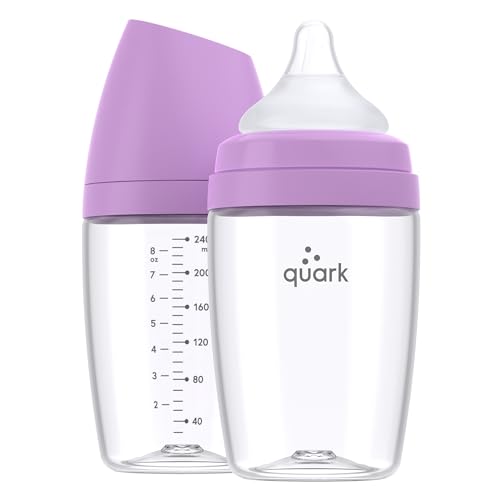 BuubiBottle Max Slow Flow Bottle for Newborn Babies by Quark - with Anti-Colic RealFeel Nipple to Simulate Breastfeeding - BPA-Free, PVC-Free, Toxin-Free - 8 Oz Bottle with Lid, 2 Pack - Purple - color: Purple, size: 1 Count (Pack of 2)
