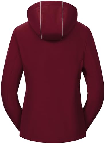 Pursky Women's Softshell Jacket Lightweight Fleece Lined Rain Jacket Waterproof Warm Windbreaker Coat With Removable Hood - color: Burgundy, size: XX-Large