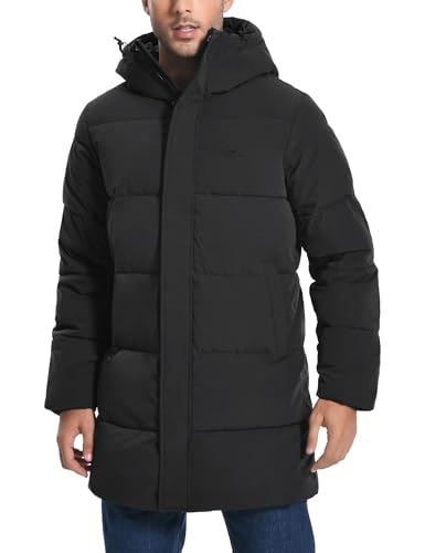 Pioneer Camp Mens Long Winter Coat Hooded Waterproof Insulated Puffer Jacket Thicken Puffy Warm Down Windbreaker Parka - color: Black, size: Small
