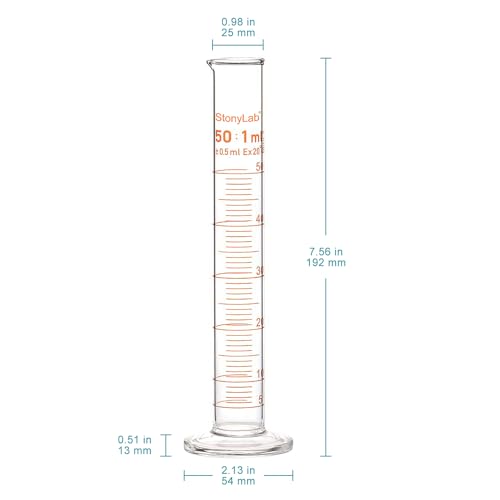 stonylab 1-Pack Graduated Cylinder, Borosilicate Glass 50 ml Heavy Wall Graduated Glass Measuring Cylinder - size: 50 ml