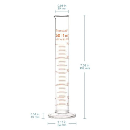 stonylab 1-Pack Graduated Cylinder, Borosilicate Glass 50 ml Heavy Wall Graduated Glass Measuring Cylinder - size: 50 ml