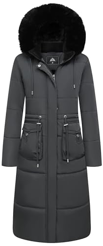 MOERDENG Women's Long Winter Puffer Coat Waterproof Warm Maxi Down Jacket Faux Fur Removable Hood Parka - color: Dark Grey, size: XX-Large
