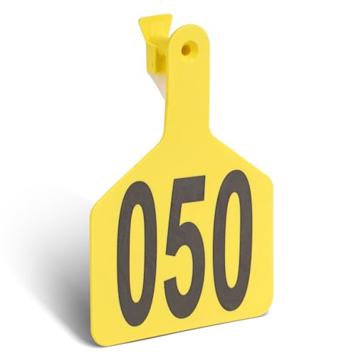 Cattle Ear Tags with 001-050 Numbers Large 1-Piece Z Livestock Ear Tags for Cow Goat Sheep Pig Calves Dog,Animal ID Identification Tag 4.4"x 3",Yellow - color: Yellow, size: 50