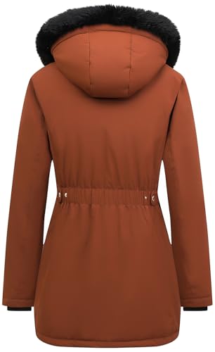 MOERDENG Women's Long Winter Down Coat Thicken Fleece Lined Parka Warm Puffer Jacket With Faux Fur Detachable Hood - color: Brown, size: Small