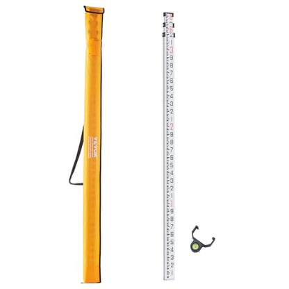VEVOR Aluminum Grade 9-Feet 3 Sections Telescopic Measuring Rod, Double-Sided Scale 1/10ft Leveling Rod with Bubble Level & Carrying Bag for Houses, Walls, Floors - size: 9 FT-10ths