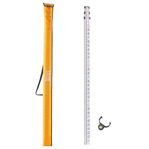 VEVOR Aluminum Grade 9-Feet 3 Sections Telescopic Measuring Rod, Double-Sided Scale 1/10ft Leveling Rod with Bubble Level & Carrying Bag for Houses, Walls, Floors - size: 9 FT-10ths