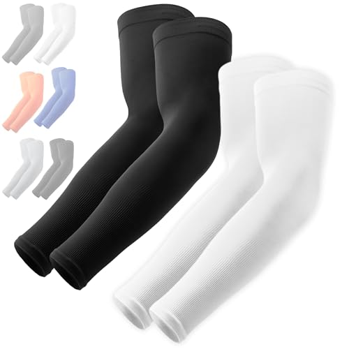 OutdoorEssentials UV Sun Sleeves for Men & Women, Cooling Arm Sleeves UPF 50+ | Golf, Tattoo Cover Up, Sun Protection - color: (2 Pairs): 1 Black, 1 White