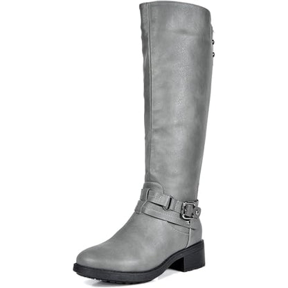 DREAM PAIRS Women's Knee High Boots, Buckle Riding Boots - color: Grey, size: 11