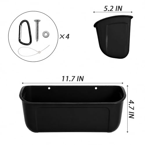 Chicken Feeder and Waterer 2 Pack, Hanging Fence Feed Trough with Clips, Chicken Coop Accessories Goat Duck Deer Poultry Feeder Livestock Feeding Container Trough, Black