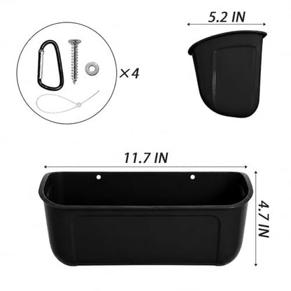 Chicken Feeder and Waterer 2 Pack, Hanging Fence Feed Trough with Clips, Chicken Coop Accessories Goat Duck Deer Poultry Feeder Livestock Feeding Container Trough, Black