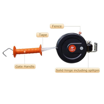 Electric Fence Gate Handle, Built in 10m Electric Fence Poly Tapes | Retractable Reusable Electric Fence Handle Allowing Free Entry and Exit Without Power Interruption - size: Tape Gate Handle - 10M