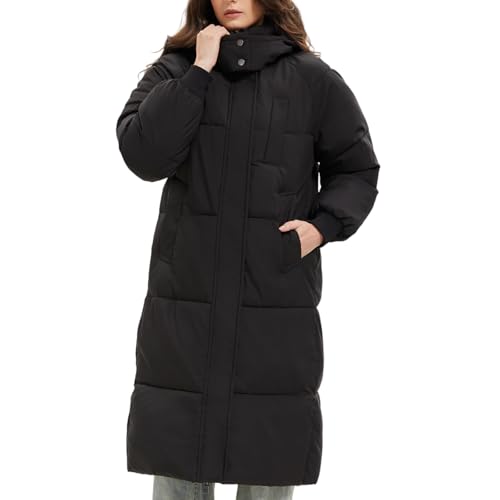 PUFFIT Long Puffer Jacket for Women,2024 Thickened Winter Coat Hooded with Deep Pockets, Ladies Warm Winter Jacket - color: Black, size: Small