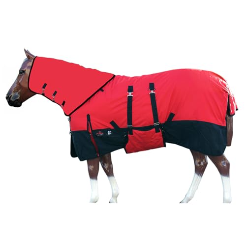 HILASON 1200D Waterproof Winter Horse Blanket Neck Cover Belly Wrap | Turnout Blankets for Horses - color: Red Black, size: 78 In