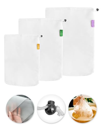 purifyou Premium Reusable Nut Milk Bags - Set of 3 (80, 160, 200 microns), Cold Brew Bags and Cheese Cloths, For Straining Tea and Fruit Juice, Reusable Shopping Bag and Produce Storage