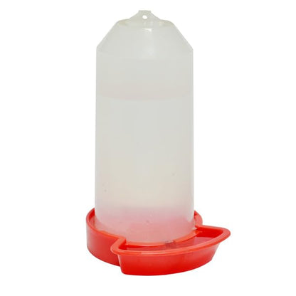 Hatching Time Poultry Starter Drinker, 25 oz, 750 ml, Clear Plastic, Red Cup, Spill-Proof, Safe for Chicks, Add Vitamins, Perfect for Backyard Flock - Corner, Transparent - style: 750 ml Corner