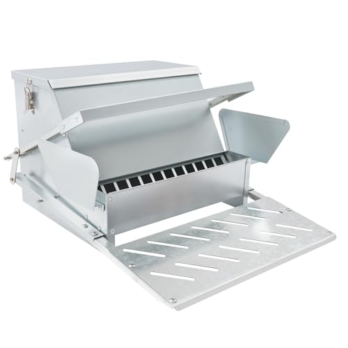 Chicken Feeder Automatic Treadle Feeder for Outdoor, 25lb Poultry Feeder with Weatherproof Lid, Sturdy Galvanized Steel Feeders for 6-12 Chickens 10 Days