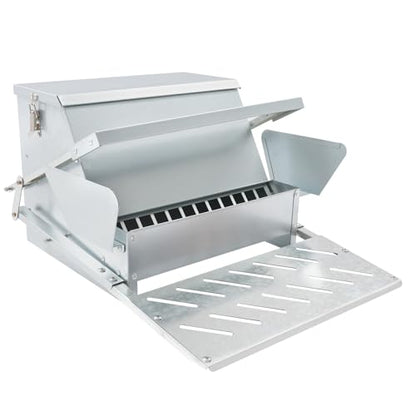 Chicken Feeder Automatic Treadle Feeder for Outdoor, 25lb Poultry Feeder with Weatherproof Lid, Sturdy Galvanized Steel Feeders for 6-12 Chickens 10 Days