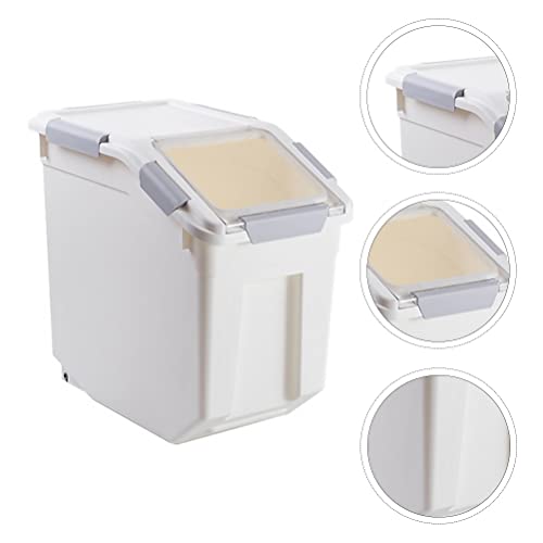 Airtight Flour Storage Container 25 lb Rice Storage Container with Wheels Seal Locking Lid, Food Containers with Measuring Cup& Scoop for Flour, Rice, Grain, Gray, 2Pack - color: Gray 2 Count