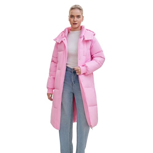 PUFFIT Long Puffer Jacket for Women,2024 Thickened Winter Coat Hooded with Deep Pockets, Ladies Warm Winter Jacket - color: Morganite Pink, size: X-Small