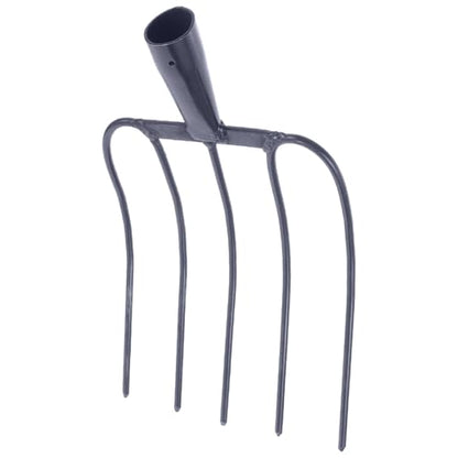 HOMSFOU Handheld Manure Fork Solid Iron Five-Tine Farm Tool for Outdoor Gardening, Horse Stall, and Compost Cleaning in Rural and Household Use
