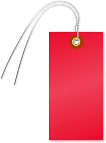SmartSign Blank Tyvek Shipping Tags with Wire, Size #5 | 4 3/4" x 2 3/8", Pack of 100, Red, Made in USA - color: Red - Metal Wires, size: 4 3/4" x 2 3/8" - 100 Tags