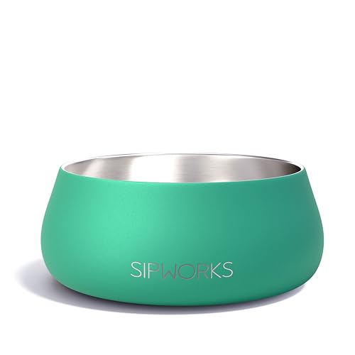 Sipworks Stainless Steel Dog Bowl – 32oz Weighted Metal Food and Water Bowls for Dogs and Cats with Non-Slip Base - Pet Bowls for All Breeds Sizes for Travel & Outdoor Play| Jade - color: Jade