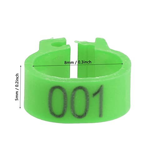 100Pcs 8MM 001 to 100 Numbered Plastic Letter Pigeon Bird Leg Bands Rings, Pigeon Identify Rings, Training Supplies Leg Number Bird Bands for Letter Pigeon (Green) - color: Green