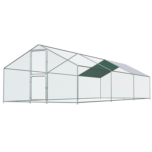 Airynee Large Chicken Coop, Chicken Coops for 30 Chickens, Chicken Runs for Yard with Water Poof & UV Resistance Cover, Spire Roof Chicken Coop Run with Double Lockable Doors for Outdoor Backyard - size: 236.4"L x 117.6"W x 79.2"H