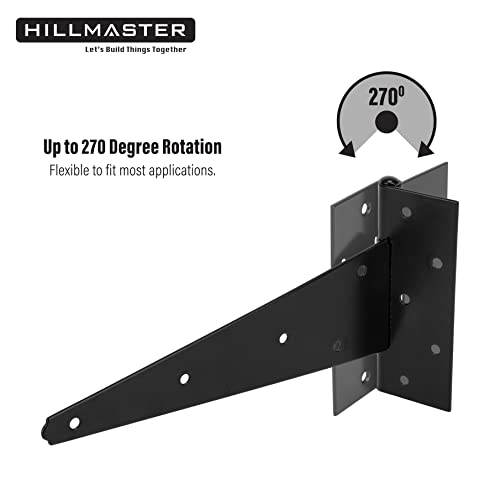 HILLMASTER 12 Inch T-Strap Heavy Duty Shed Door Hinges Gate Strap Hinges Black Tee Hinge Wrought Hardware for Wooden Fences,Yard,Barn Door,Rustproof (6 Pack) - size: 12in 6Pack