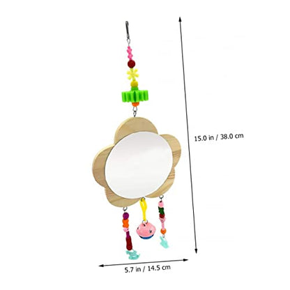 Creative Wooden Chicken Hanging Mirror Toy Bell Interactive Rooster and Hen Plaything for Pet Birds for Coop Enrichment and Entertainment