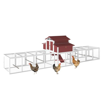 Gowoodhut 195.48" L 2-Story Chicken Coop with Extra Run Cage,Chicken House Hen House with 2 Large Nesting Boxes,Expandable Poultry Cage for 6-8 Chicken with 8 Perching Bars,Pull-Out Tray,Ramps(RED) - size: 195.5"L x 56.3"W x 52.8"H