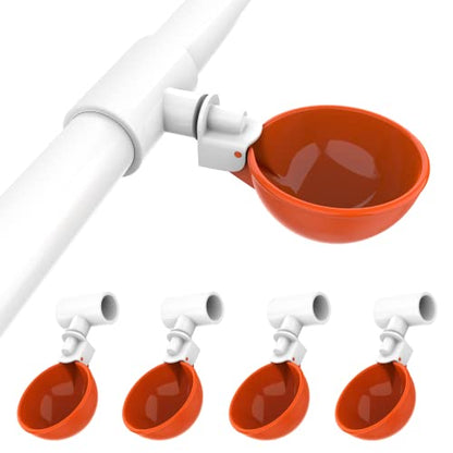 Lil'Clucker PVC Waterer Cups and Nesting Set - 5 Large Automatic Chicken Waterer Cups with 1/2" PVC Tee Fittings – Orange | 4 Washable Chicken Nesting Pads for Laying Eggs, Gray Nest Box Pads