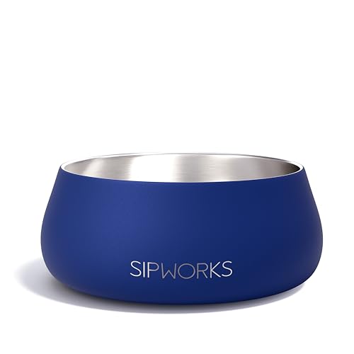 Sipworks Stainless Steel Dog Bowl – 32oz Weighted Metal Food and Water Bowls for Dogs and Cats with Non-Slip Base - Pet Bowls for All Breeds Sizes for Travel & Outdoor Play | Azure - color: Azure