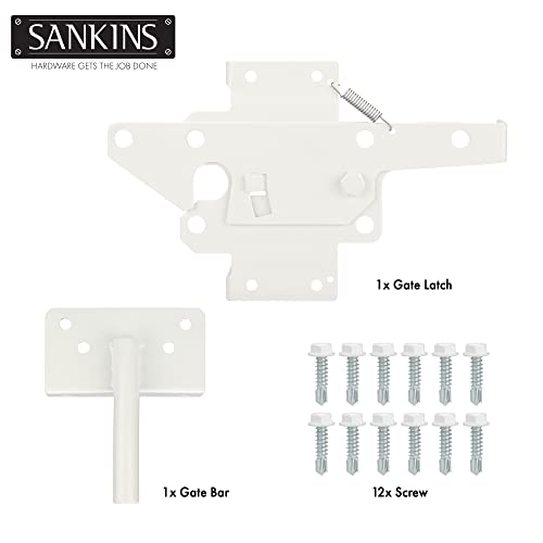 Self-Locking Gate Latch Heavy Duty Post Mount Automatic Gravity Lever for Wooden/PVC Fence, Door Lock with Fasteners Hardware for Secure Pool |Yard | Garden, Steel, White - color: White