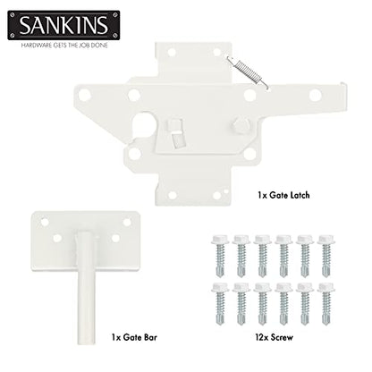 Self-Locking Gate Latch Heavy Duty Post Mount Automatic Gravity Lever for Wooden/PVC Fence, Door Lock with Fasteners Hardware for Secure Pool |Yard | Garden, Steel, White - color: White
