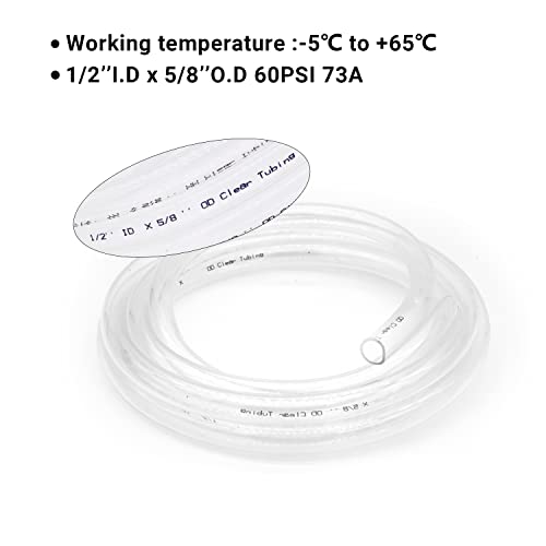 Clear Vinyl Tubing 1/2" ID × 5/8" OD -10 Ft 60PSI,Flexible Plastic Tubing,BPA Free Non-Toxic, Multipurpose Hybrid Clear Reinforced Tube with 2 Screw Clamps - size: 1/2'', style: 10 feet