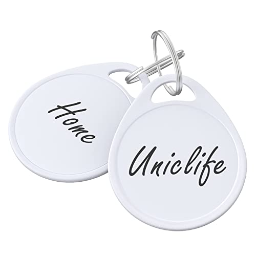 Uniclife 1.5 Inch Tough Plastic Key Tags Sturdy Round White Item Identifiers with Blank Paper Label Stickers and Split Rings, 50 Pack - color: White, size: 50 PCS