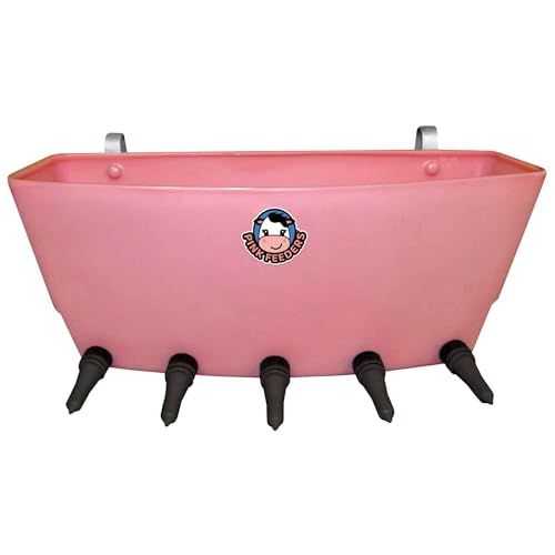 6.6 Gallon Five Nipple Calf Feeder with 5 Calf Teats & Threaded Adapters, UV-Protected Group Feeding System with Metal Fence Mount Brackets for Farm & Ranch Livestock - Part# PF5