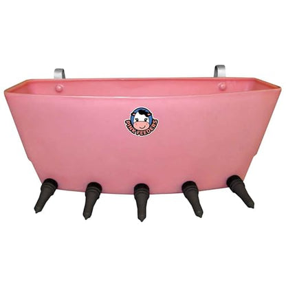 6.6 Gallon Five Nipple Calf Feeder with 5 Calf Teats & Threaded Adapters, UV-Protected Group Feeding System with Metal Fence Mount Brackets for Farm & Ranch Livestock - Part# PF5