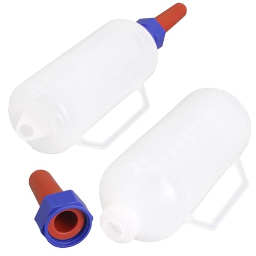 1 Quart Calf Milk Feeder Bottle Screw-On Calf Nursing Set of Bottle with Nipple & Cap，Calf Bottle Milking Feeding Livestock Tools with Replacement Nipple (1000ml Bottle with Handle)
