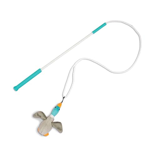 Outward Hound Tail Teaser Interactive Dog Wand Toy with Squeaky Plush Teaser and Crinkle Sounds for Active Play, Multicolored - color: Duck