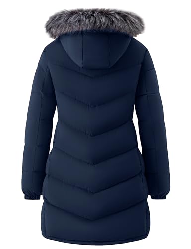 wantdo Women's Long Hooded Winter Coat Warm Quilted Puffer Jacket(Available in Plus Size) - color: Navy, size: Large