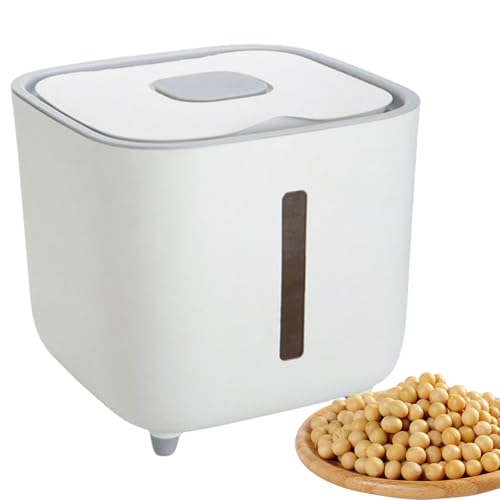 Rice Dispenser - 10kg Airtight Storage Container Clear Window, Bulk Grain Keeper Box, Secure Lid Dry Goods Organizer, Pantry Capacity Solution, Moisture Control Canister | for Kitchen Cereal Pasta - color: White