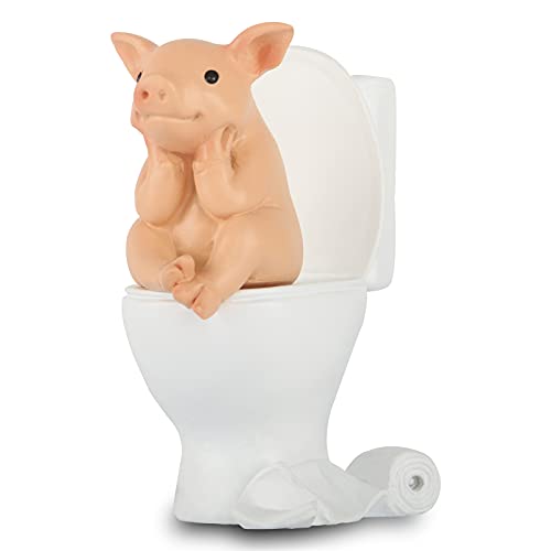 Pig Statue Mini Pig Figurine, Resin Home Decor, Lucky Animal Garden Statue for Micro Landscape (Pig Squatting on The Toilet) - color: Pig Squatting on the Toilet