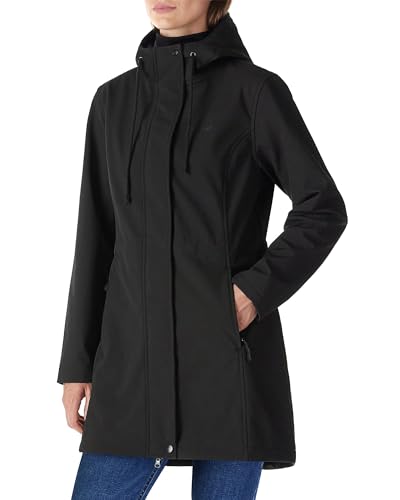 Outdoor Ventures Women's Lightweight Waterproof Fleece Lined Hooded Softshell Rain Jacket, Warm Windbreaker Long Coat - color: Black, size: Small