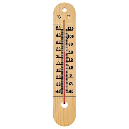 10.5 Inch Wooden Thermometer, Outdoor Wall-Mountable, Waterproof, Easy To Read, Celsius Fahrenheit Dual Scale, Patio Home Garden Décor