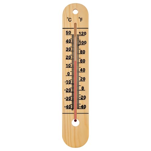 10.5 Inch Wooden Thermometer, Outdoor Wall-Mountable, Waterproof, Easy To Read, Celsius Fahrenheit Dual Scale, Patio Home Garden Décor