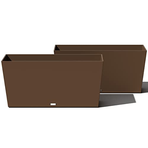 Veradek Pure Series Midori Trough Planter - Large Rectangular Planter for Indoor or Outdoor Deck/Porch | Durable All-Weather Use with Drainage Holes | Modern Decor for Shrubs, Flowers, Small Plants - color: Espresso, size: 39 inch - 2 Pack